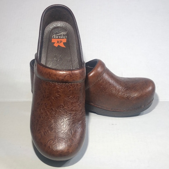 dansko brown floral tooled